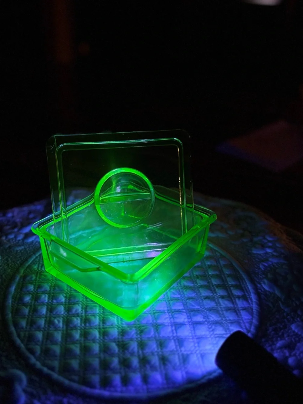 Vintage Hazel Atlas Green Uranium Glass Square Dish With Lid